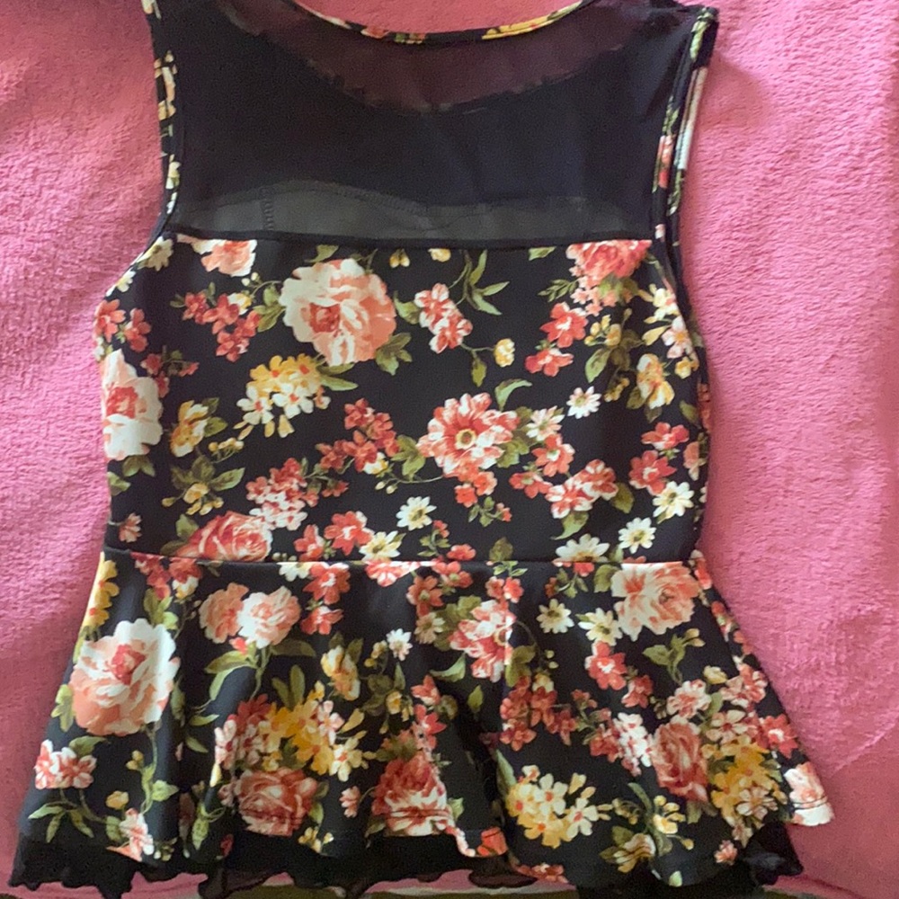 Black and Pink Sleeveless Blouse